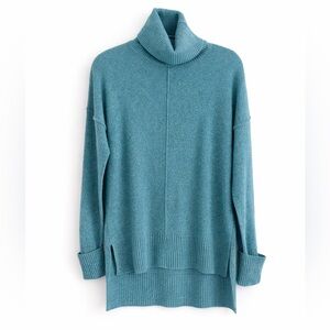 MAX STUDIO 100% Cashmere Teal Blue Oversized Turtleneck Sweater EUC